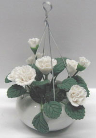 Dollhouse Miniature Hanging-White Roses 2 3/8